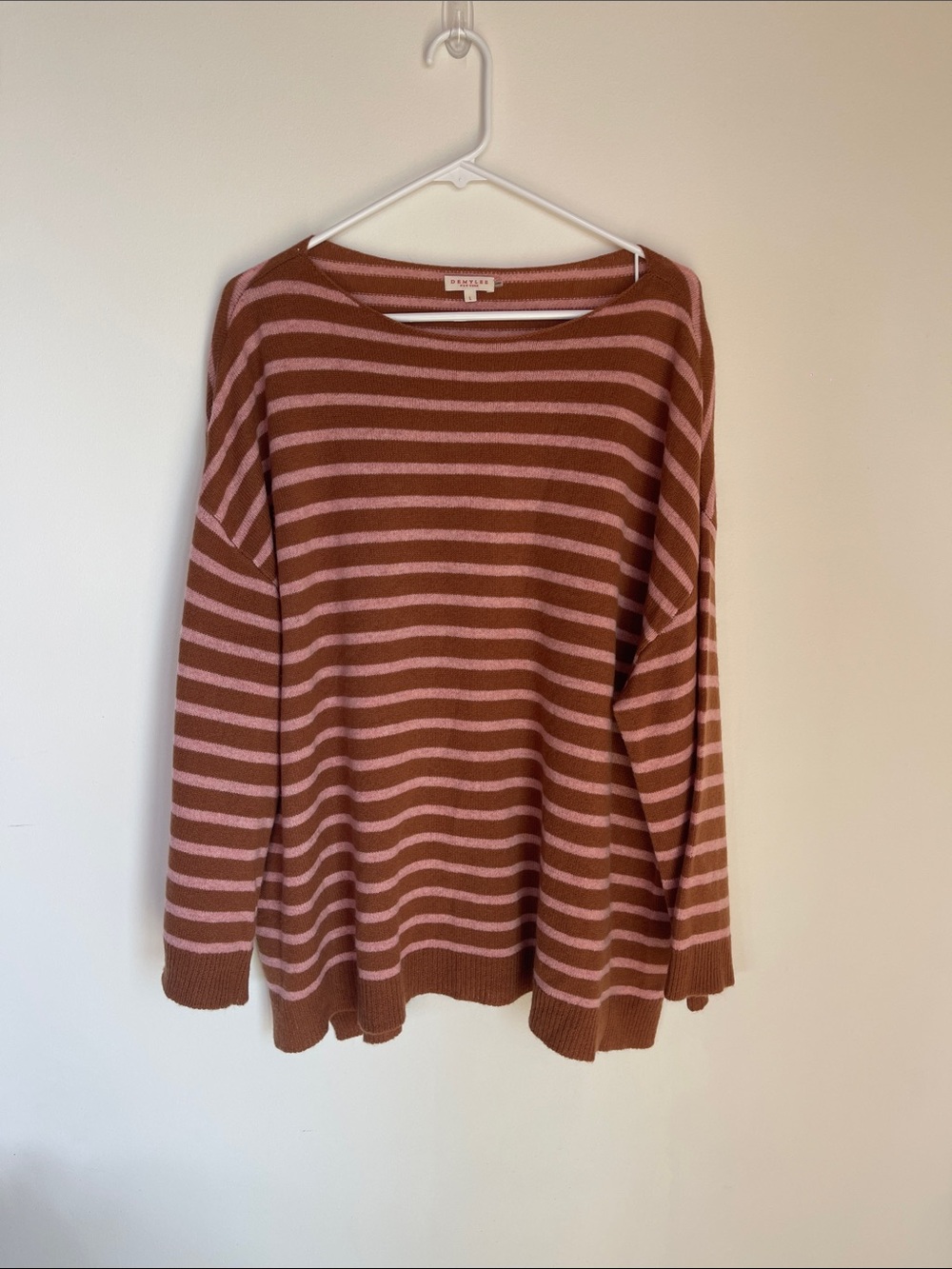 Striped Crewneck Sweater in Pink and Brown